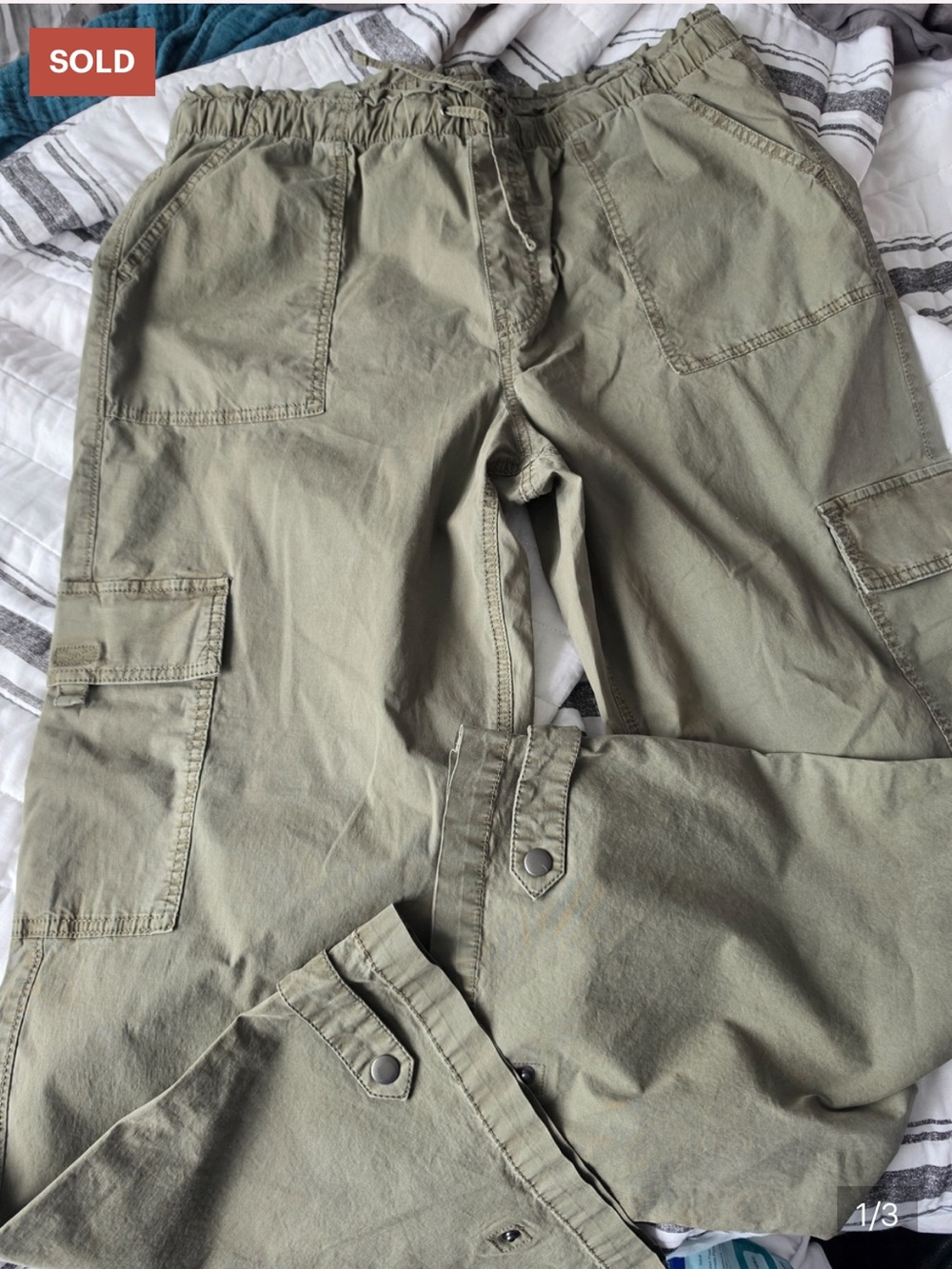 Sonoma High RISE Olive Green Cargo Pants with Drawstring Waist